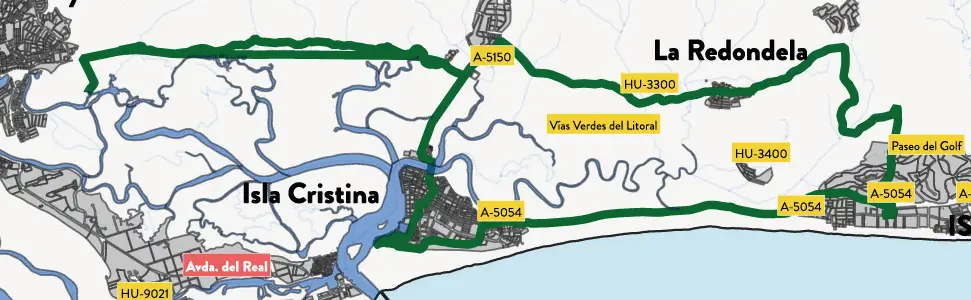 Ruta 1. Mapa de la ruta en bicicleta desde Islantilla hasta Isla Cristina.