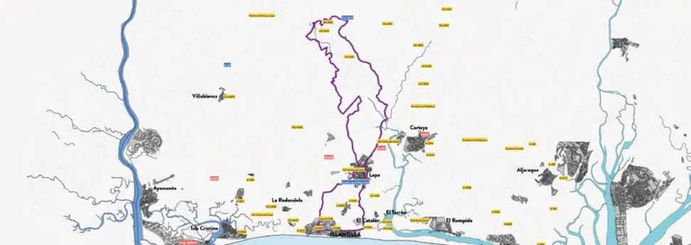 Ruta 4. Mapa de la ruta en bicicleta desde Islantilla hasta el río Piedras.
