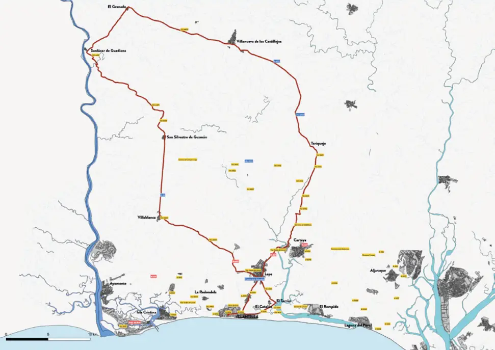 Ruta 7. Mapa de la ruta cicloturista entre Islantilla y Sanlúcar de Guadiana.