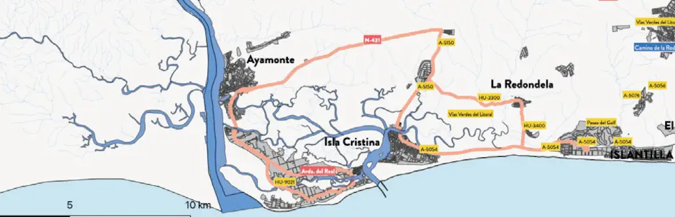 Ruta en bicicleta de carretera_Islantilla-Marismas de Isla Cristina_mapa